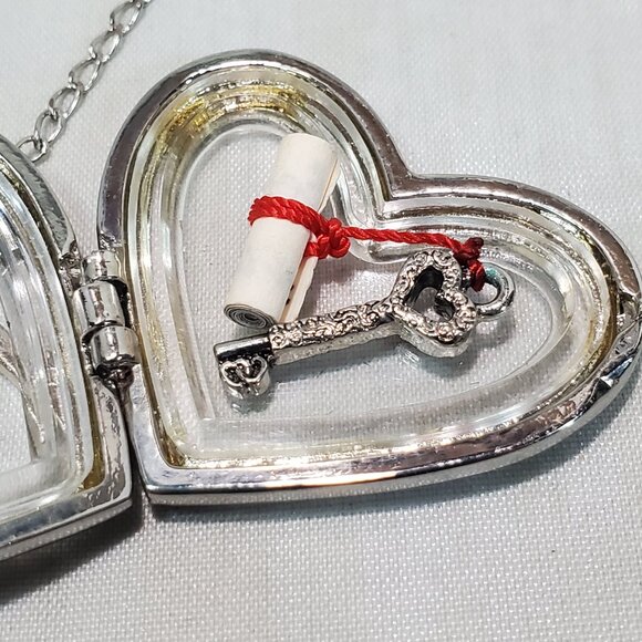 Silver Heart Shape Locket Necklace with floating tiny charms within - Picture 6 of 12